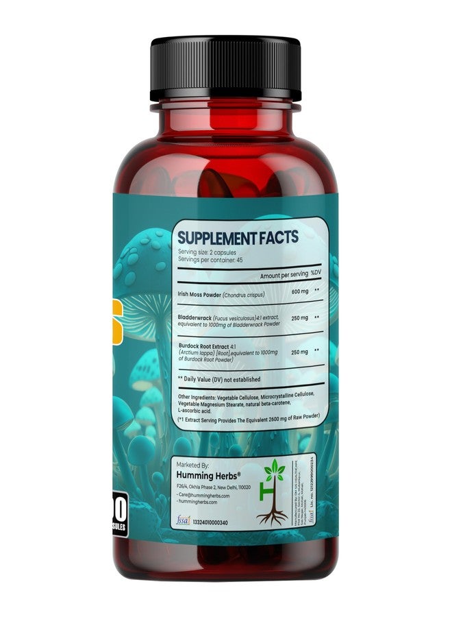 Humming Herbs Sea Moss Complex 90 Capsules - With Irish Sea Moss Powder, Bladderwrack, Burdock Root Extract | Sourced from European Sea's | Bio available Minerals for Thyroid, Skin and Joint Support - Image 3